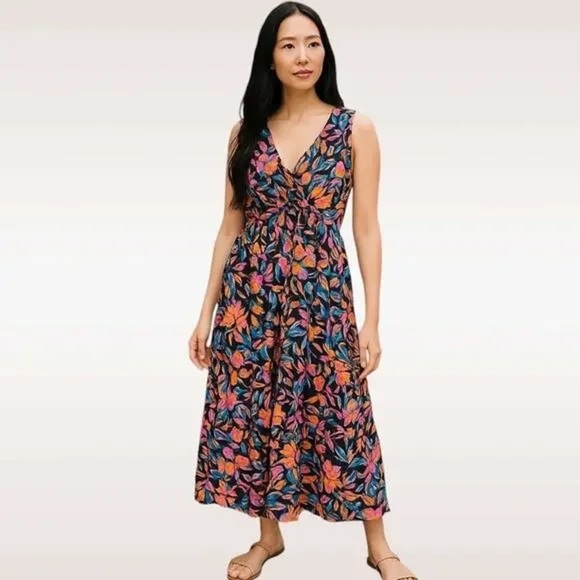 French Connection Black and Pink Floral Midi Dress - Size S - Picture 1 of 7